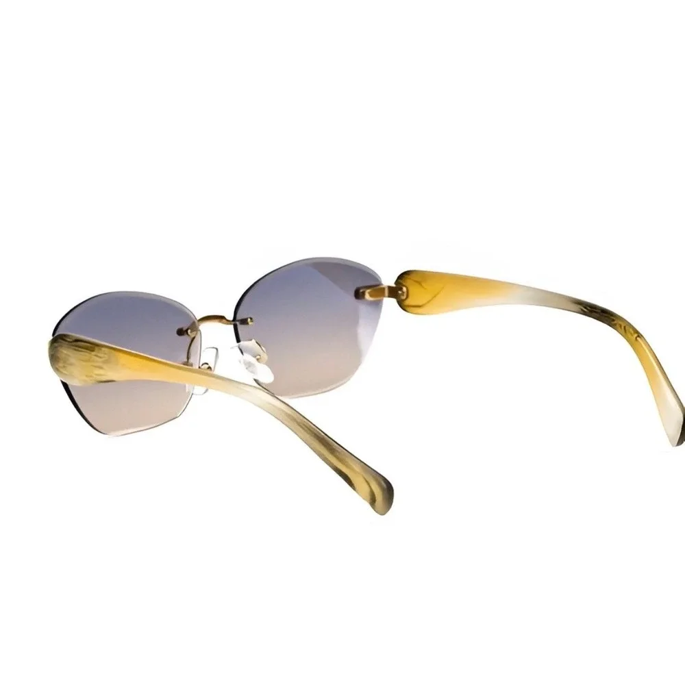 Rimless Butterfly‎ Gradient Sunglasses Gold Hardware Marbled Amber Lentes Gafas